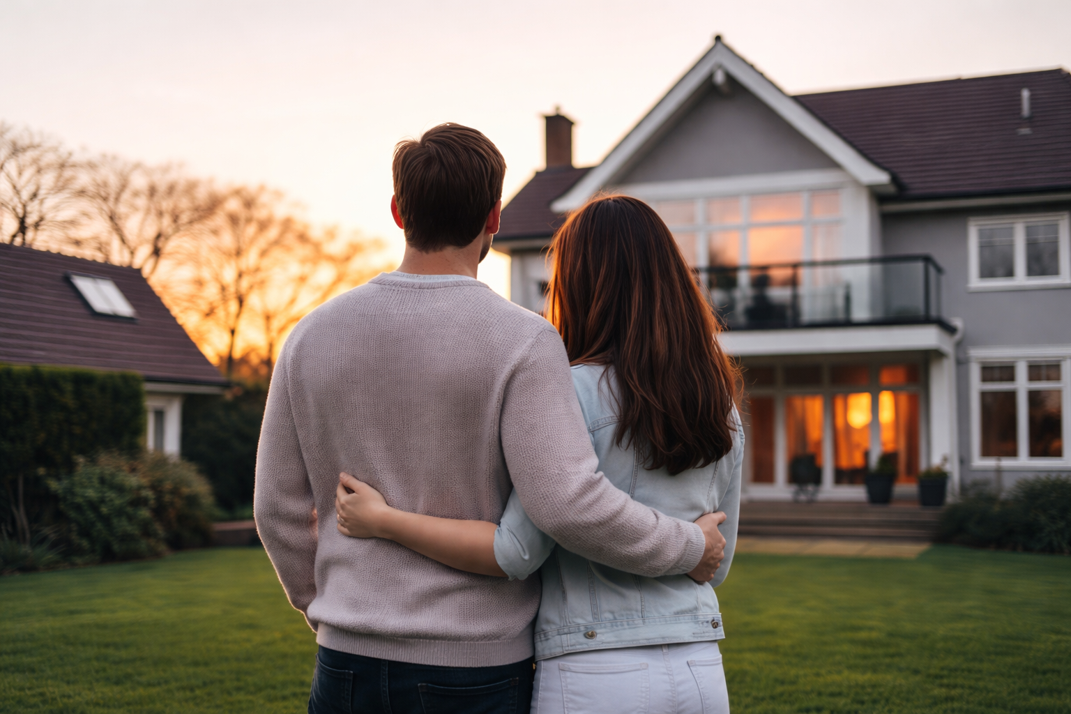 Couple looking at their home